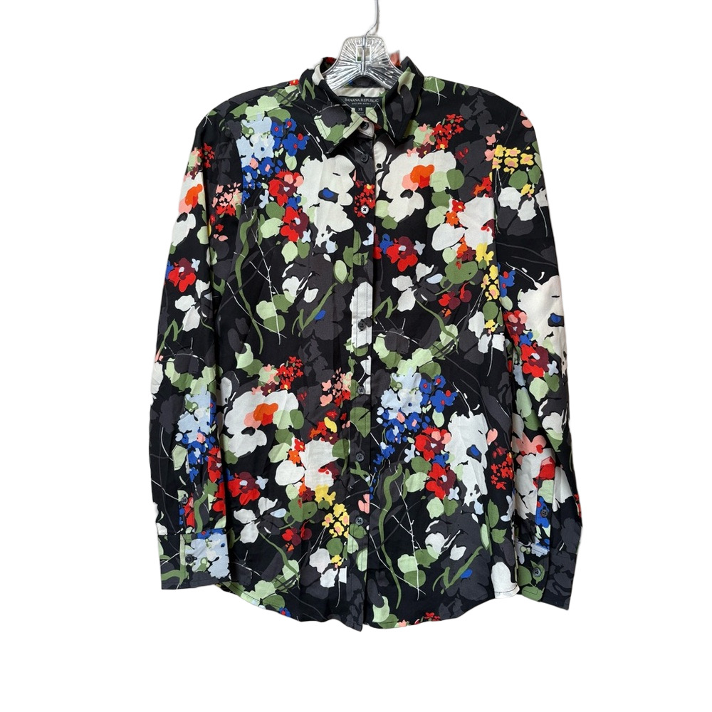Banana Republic XS Dark Floral Button Down Artsy Botanical Maximalist